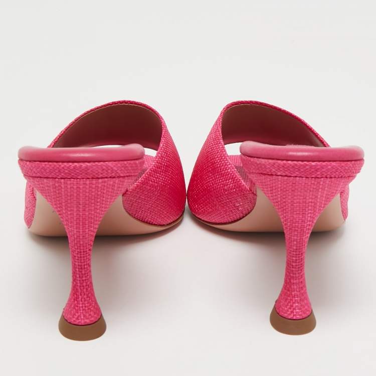 مملوكة مسبقًا Aquazzura Pink Raffia Slide Sandals Size 39