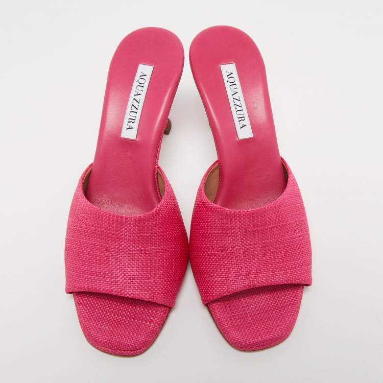 مملوكة مسبقًا Aquazzura Pink Raffia Slide Sandals Size 39