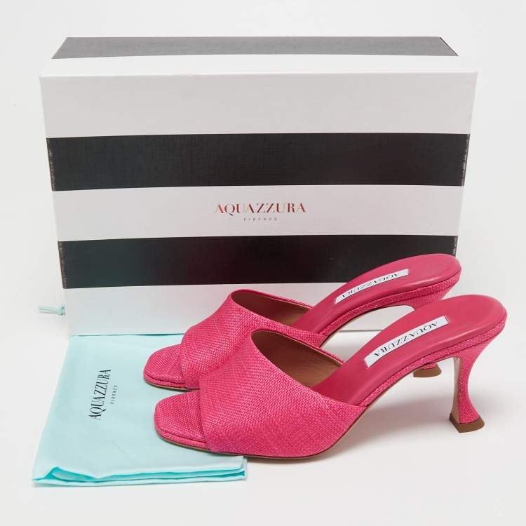 مملوكة مسبقًا Aquazzura Pink Raffia Slide Sandals Size 39