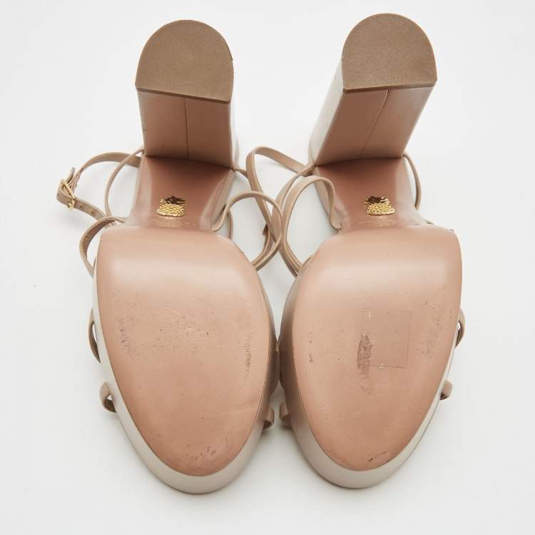مملوكة مسبقًا Aquazzura Beige Leather Strappy Platform Sandals Size 41
