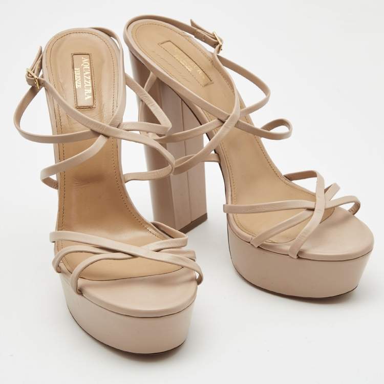 مملوكة مسبقًا Aquazzura Beige Leather Strappy Platform Sandals Size 41