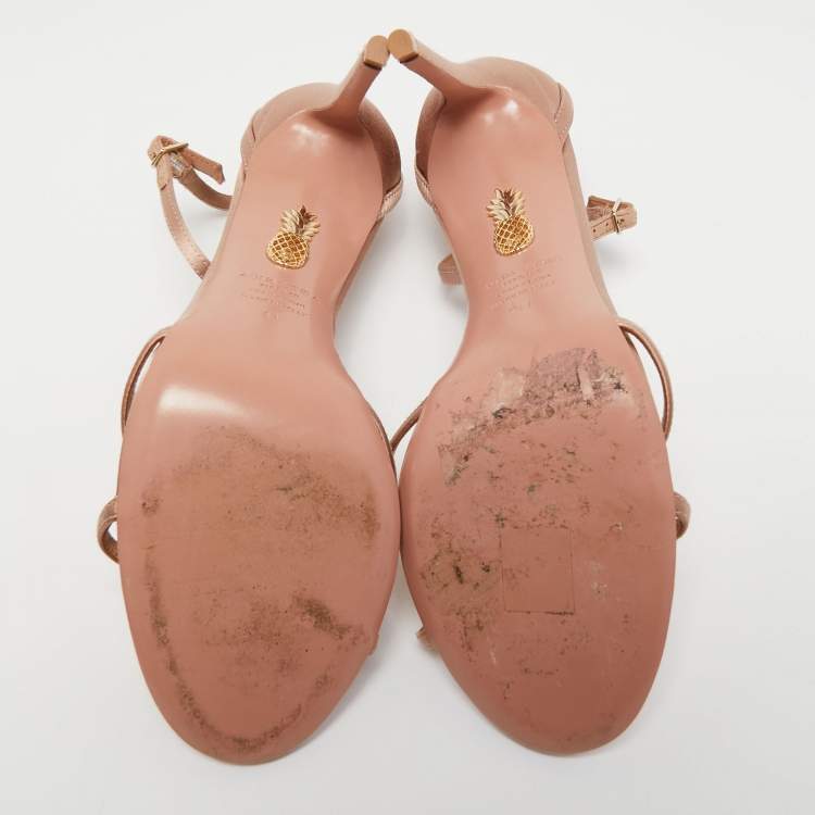 Pre Owned Aquazzura Pink Satin Purist Ankle Strap Sandals Size 41 