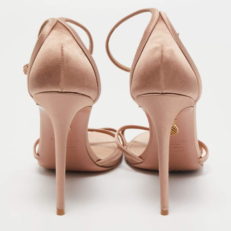 Pre Owned Aquazzura Pink Satin Purist Ankle Strap Sandals Size 41 