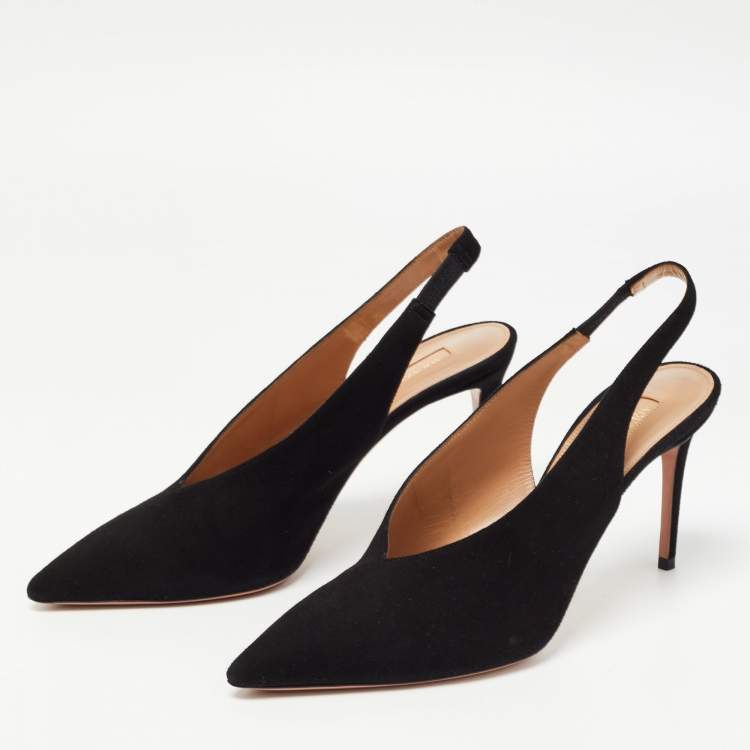 Pre Owned Aquazzura Black Suede Pointed Toe Slingback Sandals Size 39.5