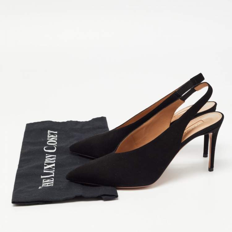 Pre Owned Aquazzura Black Suede Pointed Toe Slingback Sandals Size 39.5