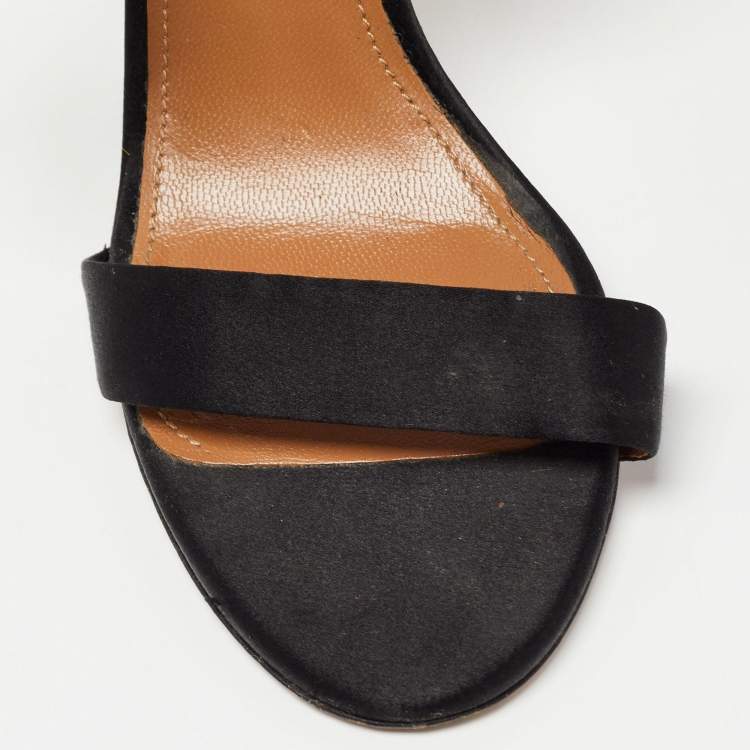 Pre Owned Aquazzura Black Satin Ankle Wrap Sandals Size 39