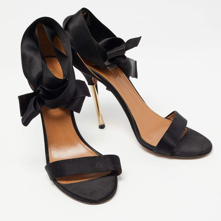 Pre Owned Aquazzura Black Satin Ankle Wrap Sandals Size 39