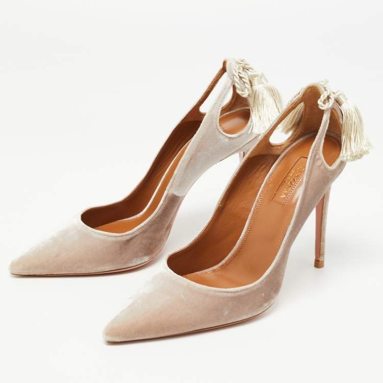 Pre Owned Aquazzura Grey Velvet Forever Marilyn Pumps Size 39