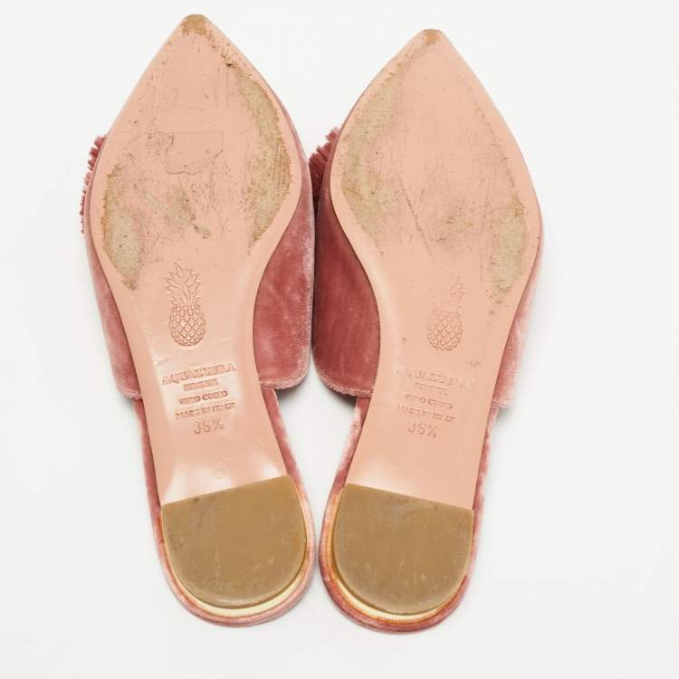 مملوكة مسبقًا Aquazzura Pink Velvet  Powder Puff Pom Pom Mules Size 36.5