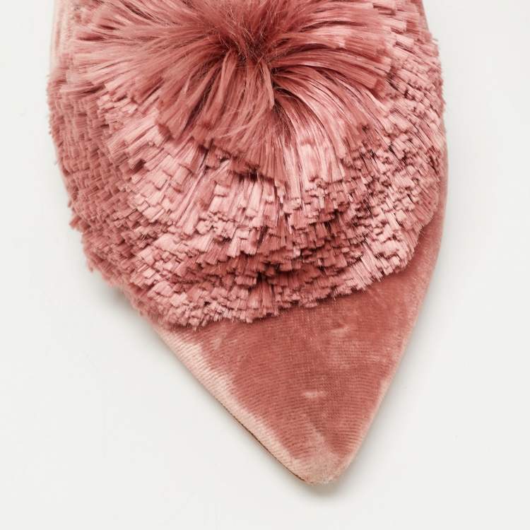 مملوكة مسبقًا Aquazzura Pink Velvet  Powder Puff Pom Pom Mules Size 36.5