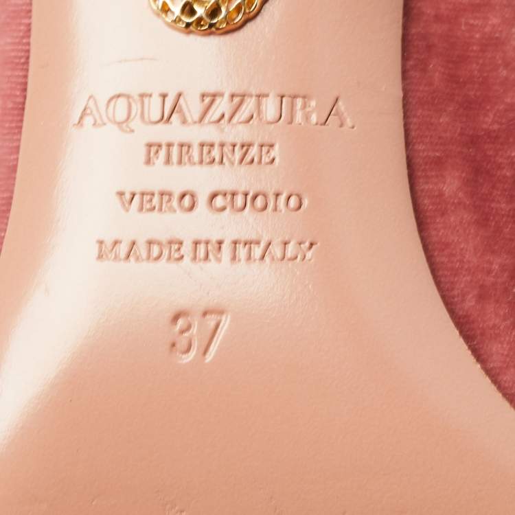 Pre Owned Aquazzura Pink Velvet Powder Puff Pompom-embellished Mule Sandals Size 37