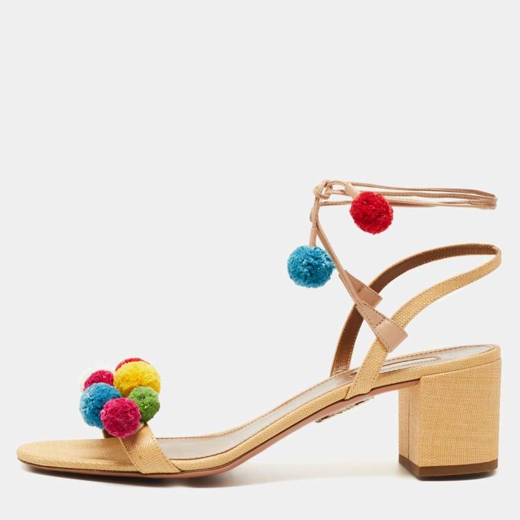 مملوكة مسبقًا Aquazzura Multicolor Raffia Disco Thing Ankle Tie Sandals Size 41