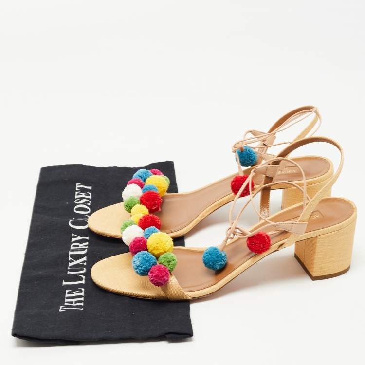 مملوكة مسبقًا Aquazzura Multicolor Raffia Disco Thing Ankle Tie Sandals Size 41