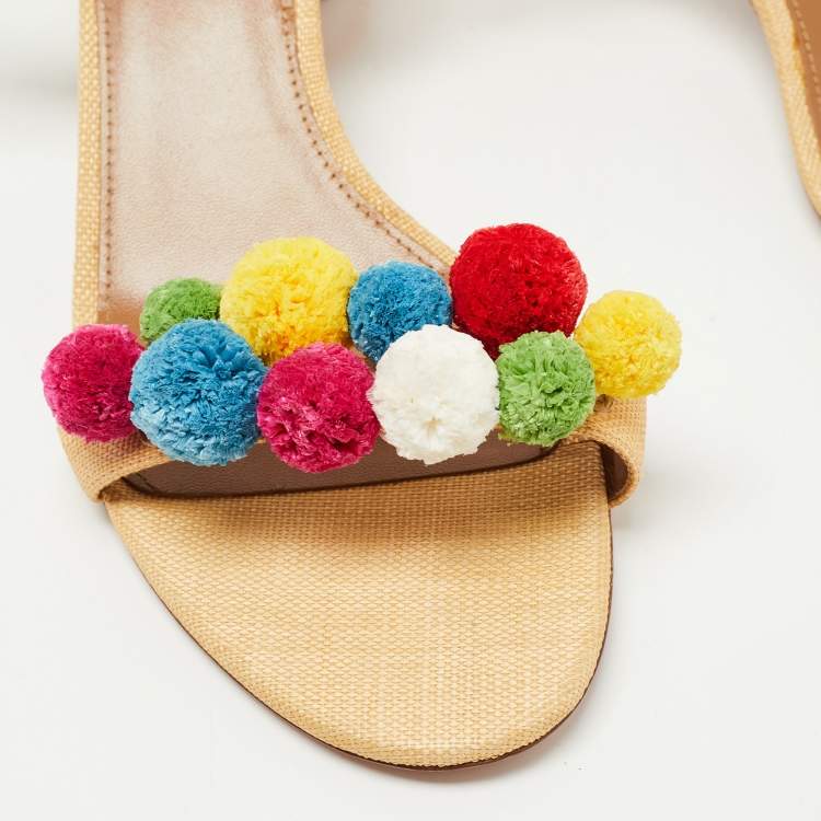 مملوكة مسبقًا Aquazzura Multicolor Raffia Disco Thing Ankle Tie Sandals Size 41