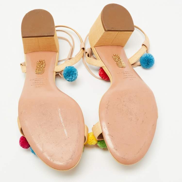 مملوكة مسبقًا Aquazzura Multicolor Raffia Disco Thing Ankle Tie Sandals Size 41
