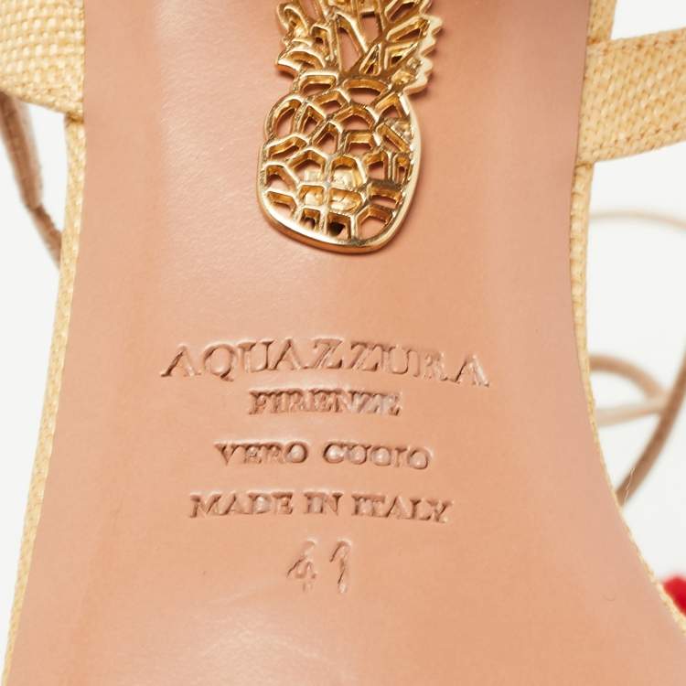 مملوكة مسبقًا Aquazzura Multicolor Raffia Disco Thing Ankle Tie Sandals Size 41