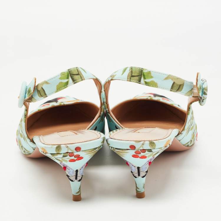 Pre Owned Aquazzura Multicolor Printed Fabric Slingback Pumps Size 41