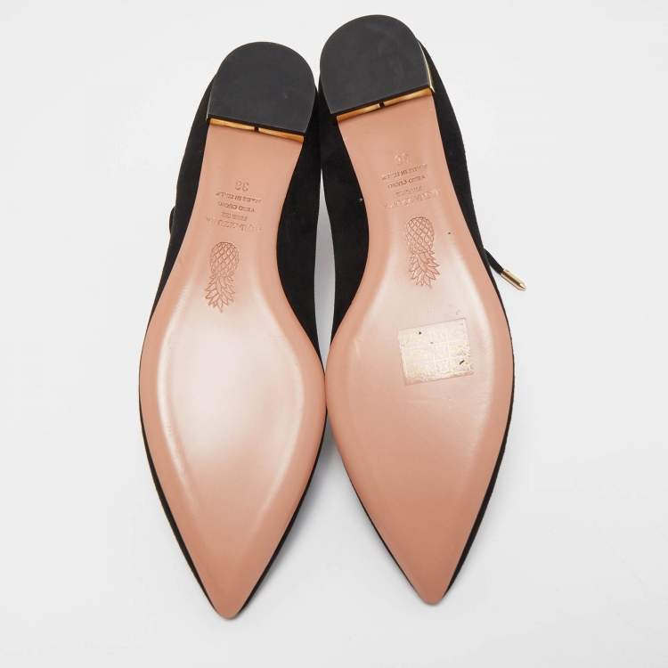 Pre Owned Aquazzura Black Suede Belgravia Ankle Wrap Flats Size 38