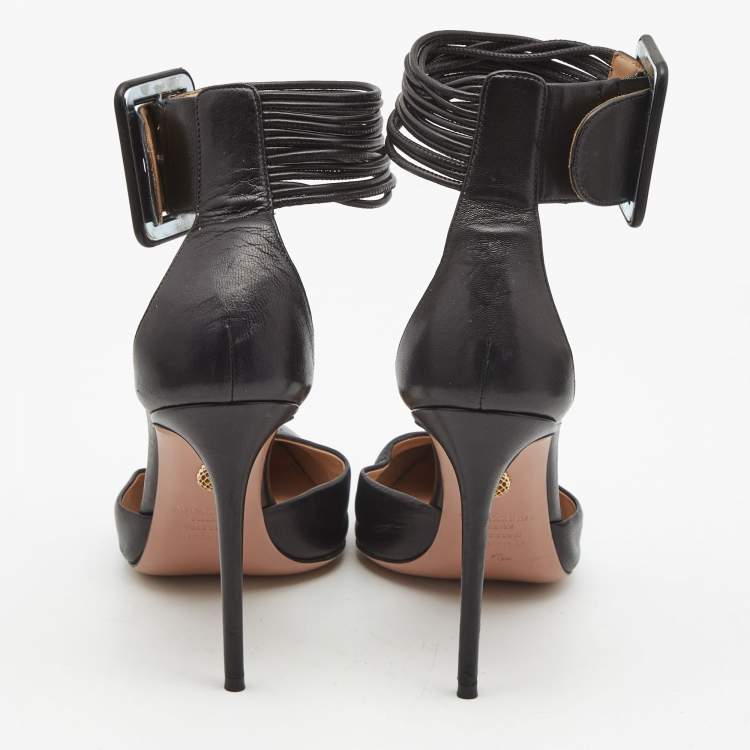 مملوكة مسبقًا Aquazzura Black Leather Casablanca Ankle Cuff Pumps Size 40