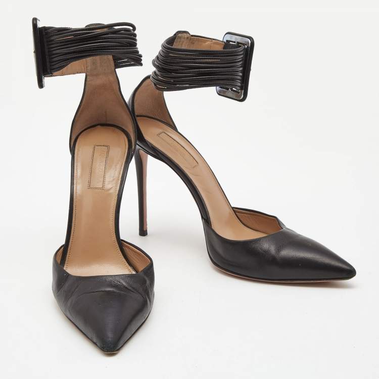 مملوكة مسبقًا Aquazzura Black Leather Casablanca Ankle Cuff Pumps Size 40