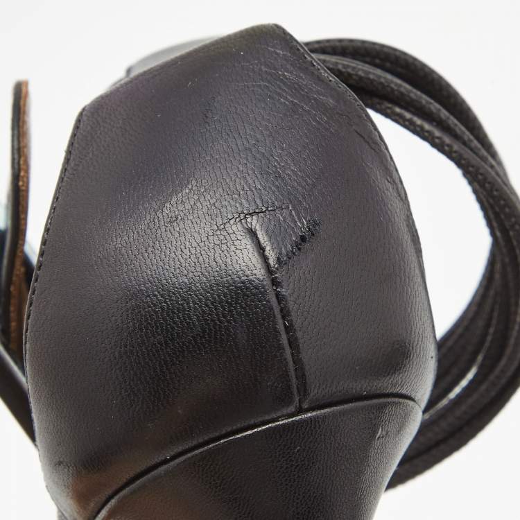 مملوكة مسبقًا Aquazzura Black Leather Casablanca Ankle Cuff Pumps Size 40