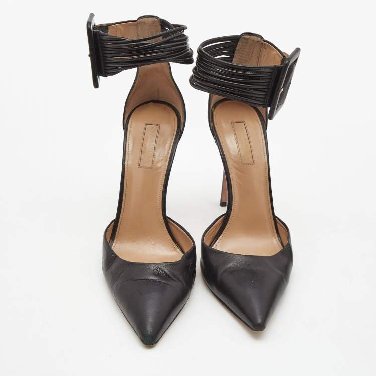 مملوكة مسبقًا Aquazzura Black Leather Casablanca Ankle Cuff Pumps Size 40