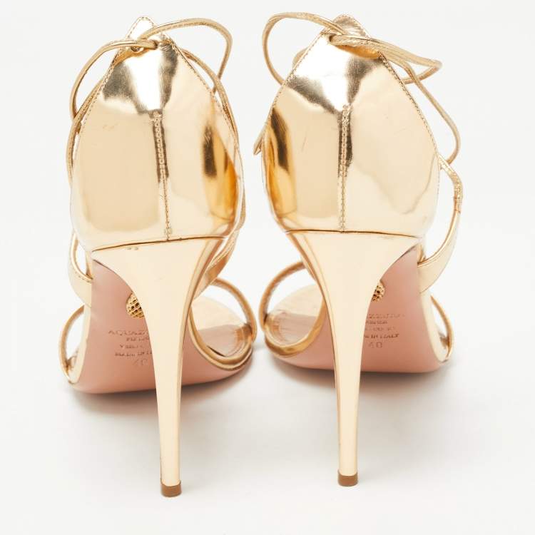 Pre Owned Aquazzura Gold Leather  Linda Ankle Strap Sandals Size 40