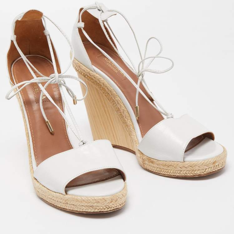 Pre Owned Aquazzura White Leather Alexa Wedge Espadrille Sandals Size 40