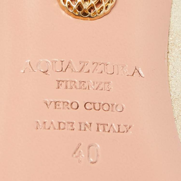 Pre Owned Aquazzura Gold Textured Leather Forever Marilyn Cut Out Tassel Detail Pumps Size 40