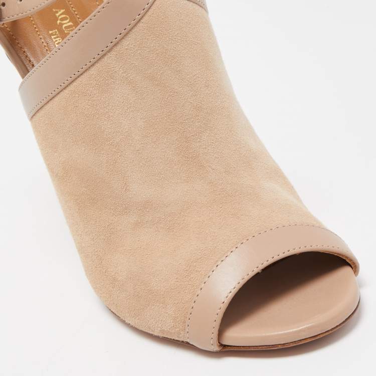 Pre Owned Aquazzura Beige/Leather Ankle Strap Sandals Size 35.5