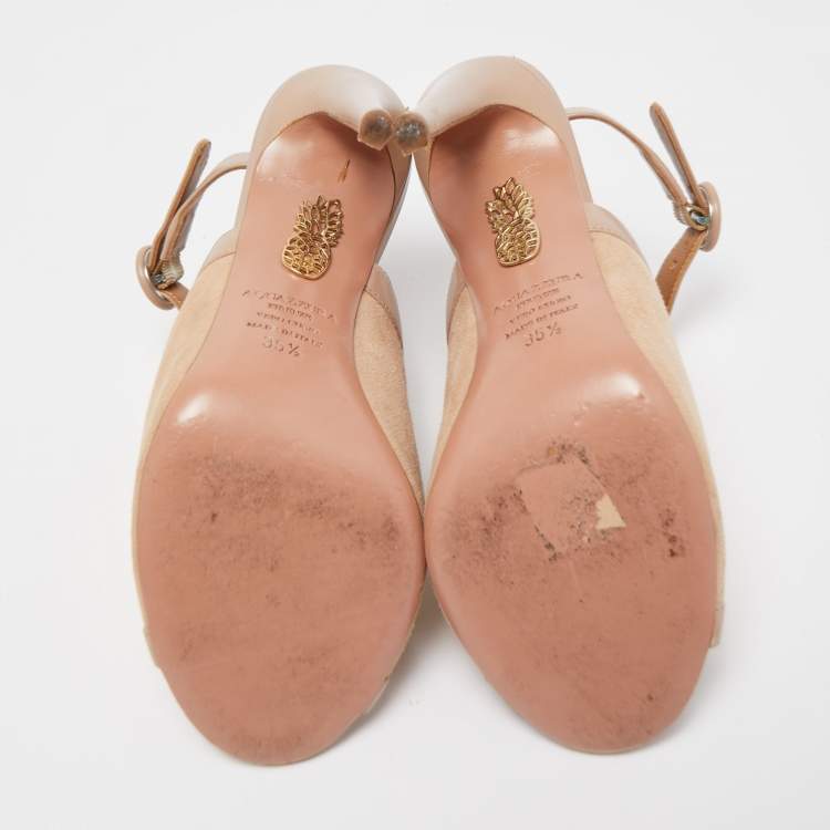 Pre Owned Aquazzura Beige/Leather Ankle Strap Sandals Size 35.5