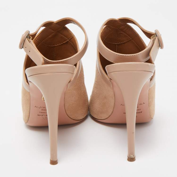 Pre Owned Aquazzura Beige/Leather Ankle Strap Sandals Size 35.5