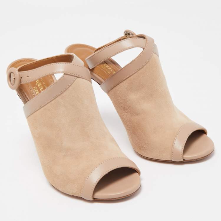 Pre Owned Aquazzura Beige/Leather Ankle Strap Sandals Size 35.5
