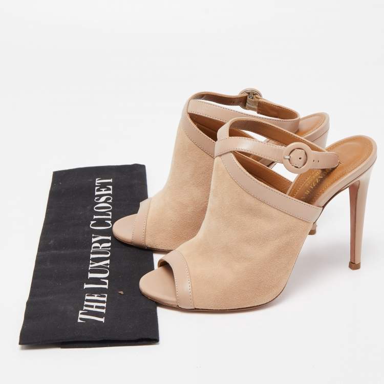Pre Owned Aquazzura Beige/Leather Ankle Strap Sandals Size 35.5