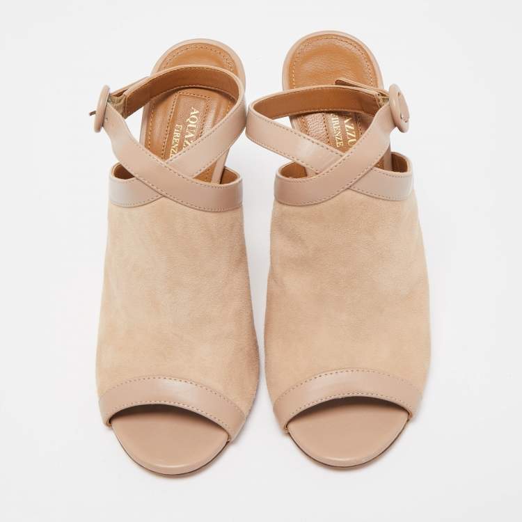 Pre Owned Aquazzura Beige/Leather Ankle Strap Sandals Size 35.5