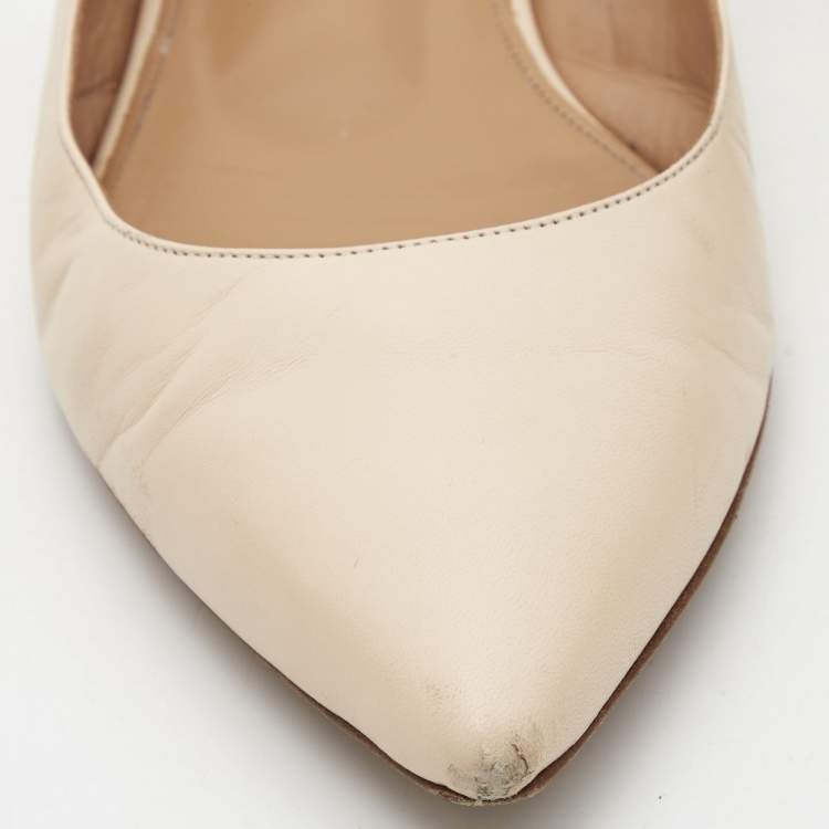 Pre Owned Aquazzura Cream Leather Bow Tie Pointed Toe Ballet Flats Size 40