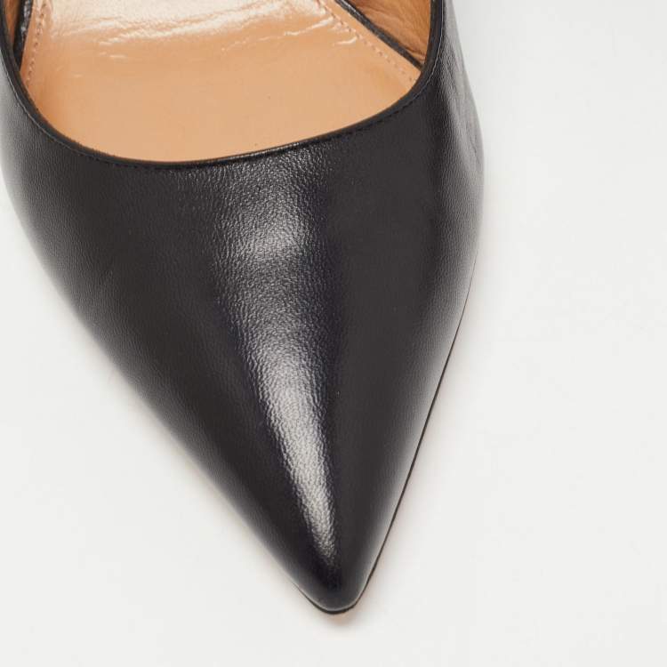 Pre Owned Aquazzura Black Leather Bow Slingback Pumps Size 38 