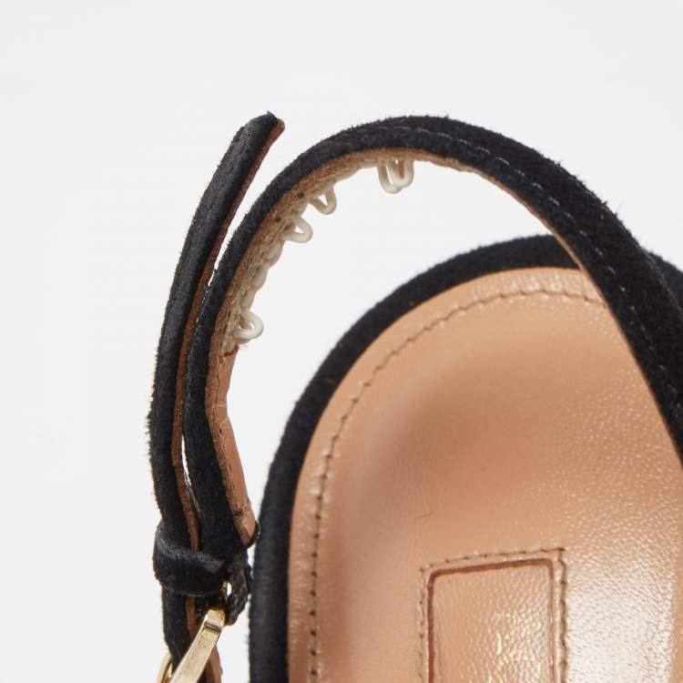 Pre Owned Aquazzura Black Suede Powder Puff Pointed Toe Slingback Pumps Size 37