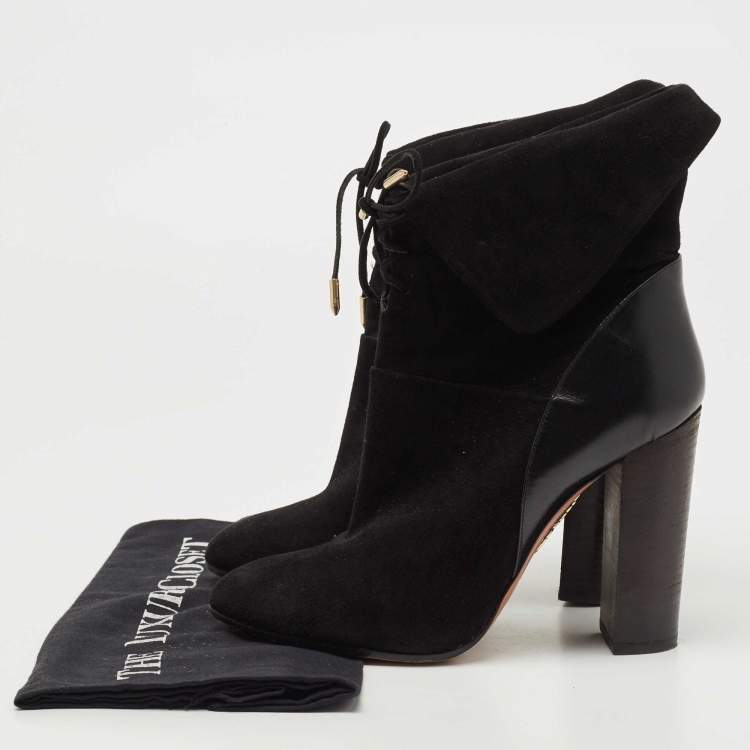 Pre Owned Aquazzura Black Leather and Suede Ankle Boots Size 38 