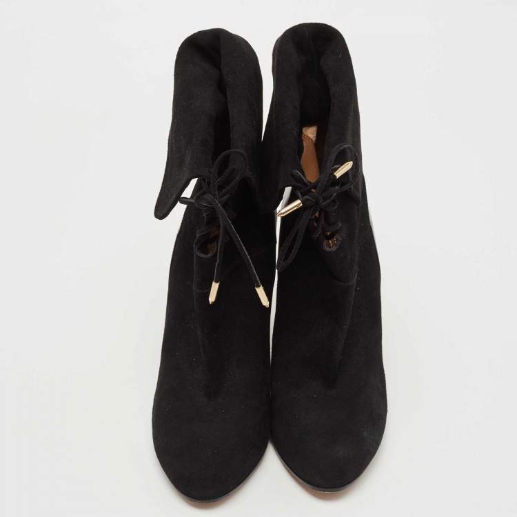 Pre Owned Aquazzura Black Leather and Suede Ankle Boots Size 38 