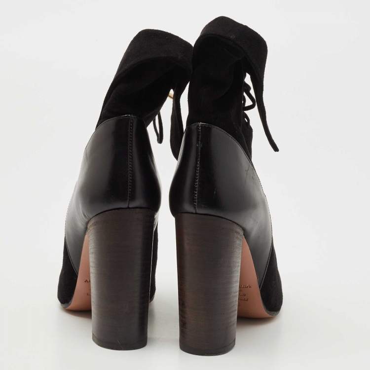 Pre Owned Aquazzura Black Leather and Suede Ankle Boots Size 38 