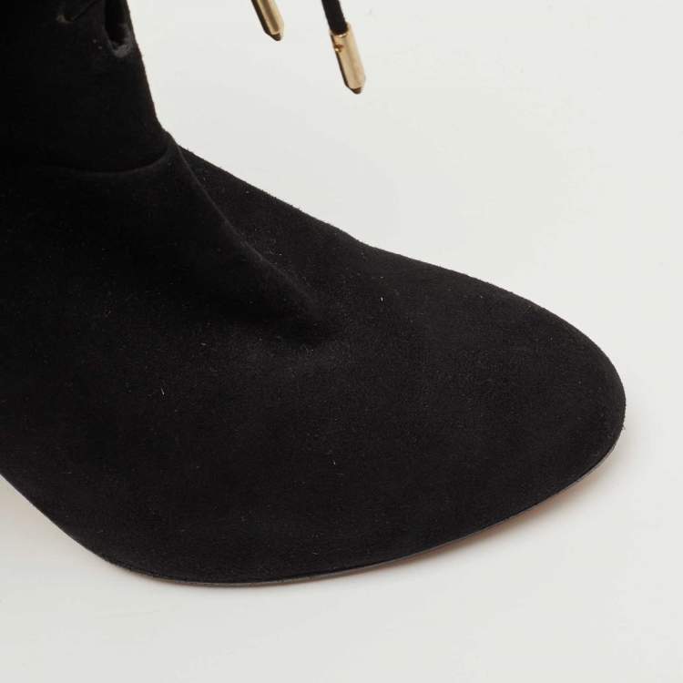 Pre Owned Aquazzura Black Leather and Suede Ankle Boots Size 38 
