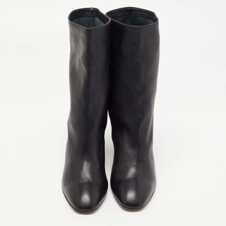 Pre Owned Aquazzura Black Leather Ankle Boots Size 38