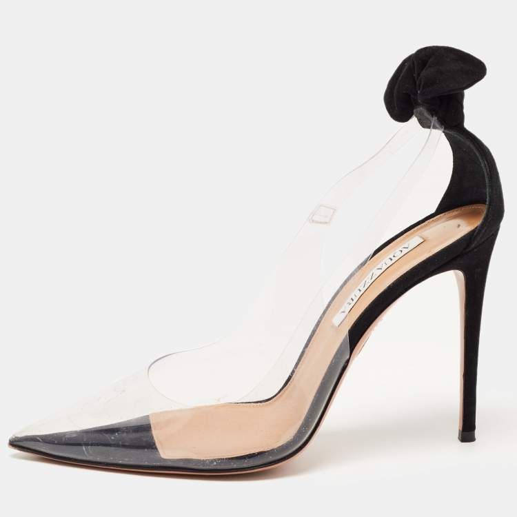 مملوكة مسبقًا Aquazzura Black Suede and PVC Bow Tie Plexi Pumps Size 39