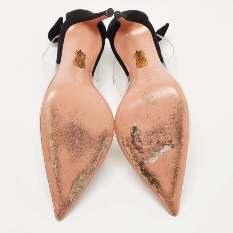 مملوكة مسبقًا Aquazzura Black Suede and PVC Bow Tie Plexi Pumps Size 39