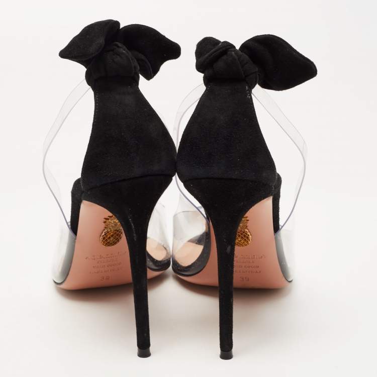 مملوكة مسبقًا Aquazzura Black Suede and PVC Bow Tie Plexi Pumps Size 39