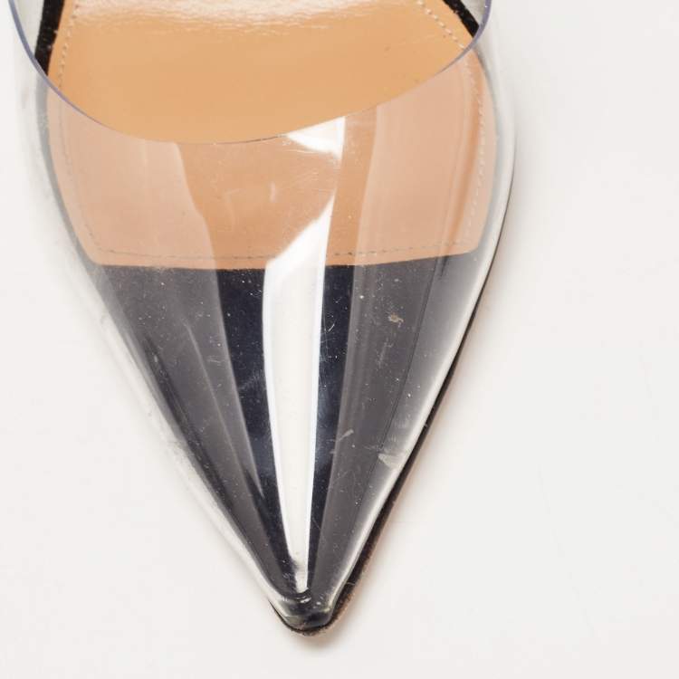 مملوكة مسبقًا Aquazzura Black Suede and PVC Bow Tie Plexi Pumps Size 39