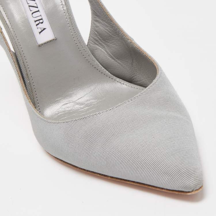 Pre Owned Aquazzura Grey Canvas Love Link Slingback Pumps Size 36