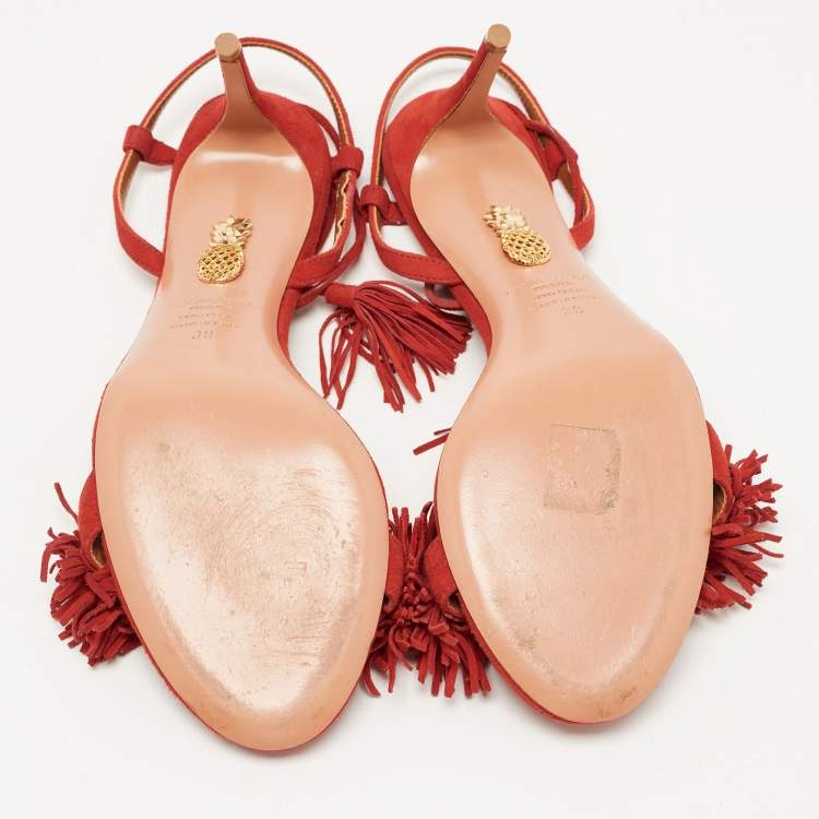 مملوكة مسبقًا Aquazzura Red Suede Wild Thing Ankle Tie Sandals Size 38