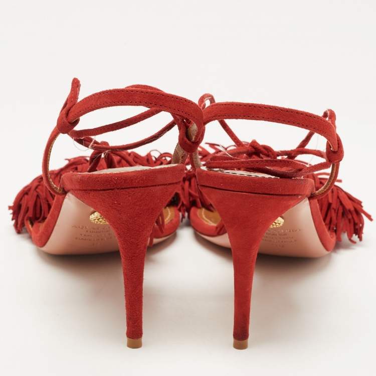 مملوكة مسبقًا Aquazzura Red Suede Wild Thing Ankle Tie Sandals Size 38